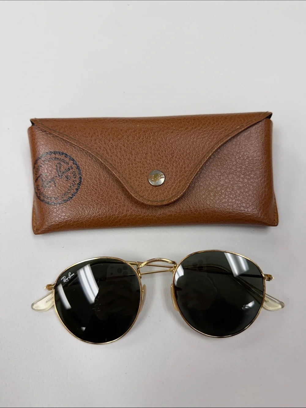Ray-Ban Gold Frame Sunglasses with Brown Leather Case